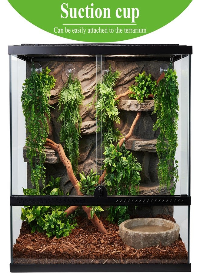 Suncalla 8 Pcs Reptile Plants for Terrarium Assorted Hanging Fake Artificial Vines with Suction Cups Climbing Foliage for Bearded Dragons Lizard Gecko Snake Hermit Crab Tank Decor(Lush Series) - Image 4